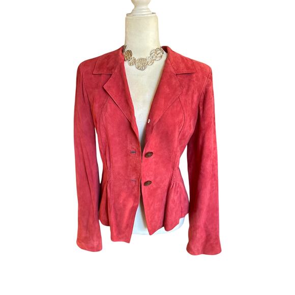 Jones New York 100% Leather Jacket, Pink-Red, 3 Button Closure, Women's size 8 - Picture 2 of 6
